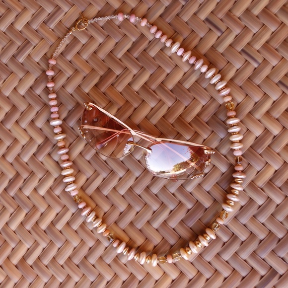 Pink Opal, Citrine, Pearl and Vermeil necklace - Picture 1 of 8